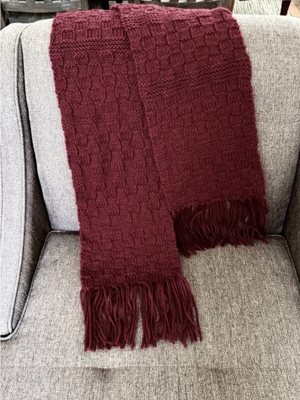 New Gorgeous handmade burgundy Scarf. Warm and cozy scarf.